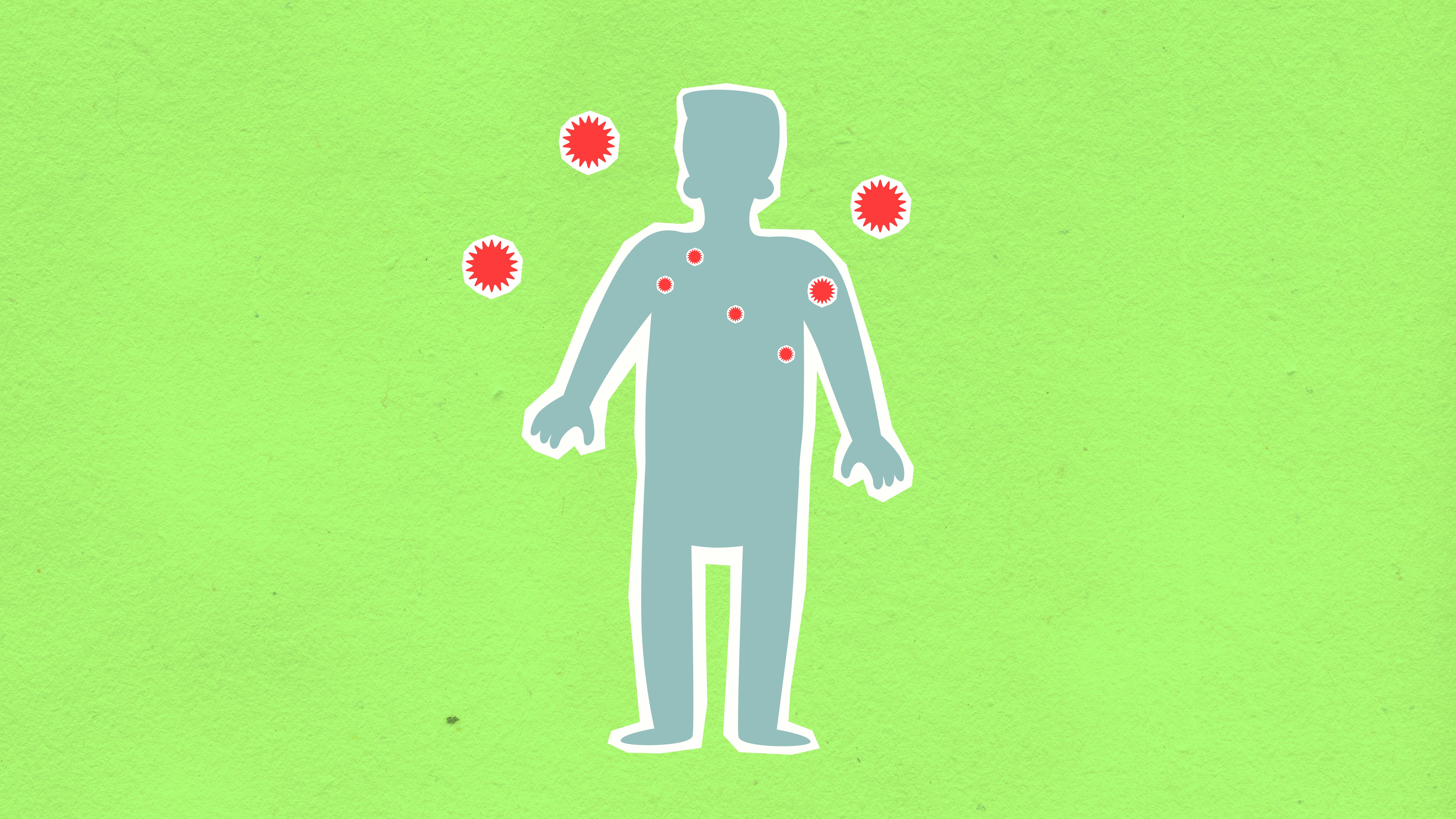 A drawing of a person with red dots indicating contagion or germs
